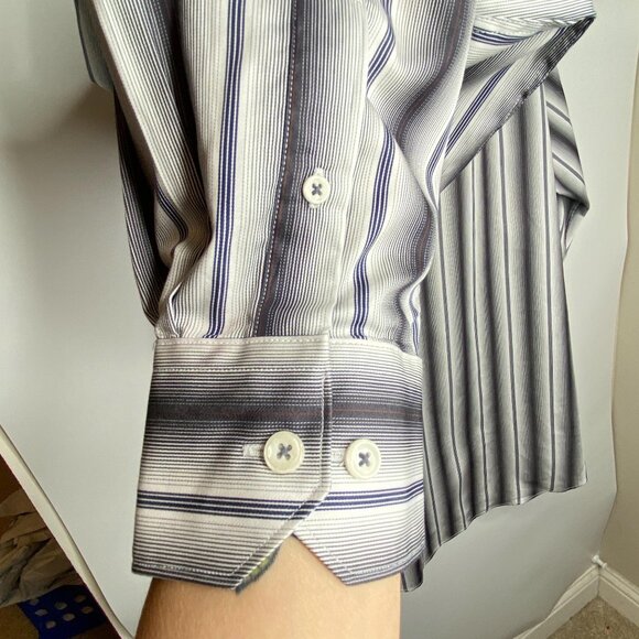 Tailorbyrd Mens Classic Fit Striped Button-Up Shirt Pocket & Contrast Cuffs - Picture 5 of 6